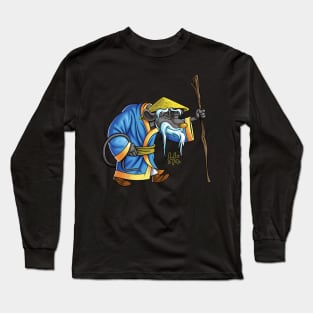 Old mouse with a walking stick greeting Long Sleeve T-Shirt